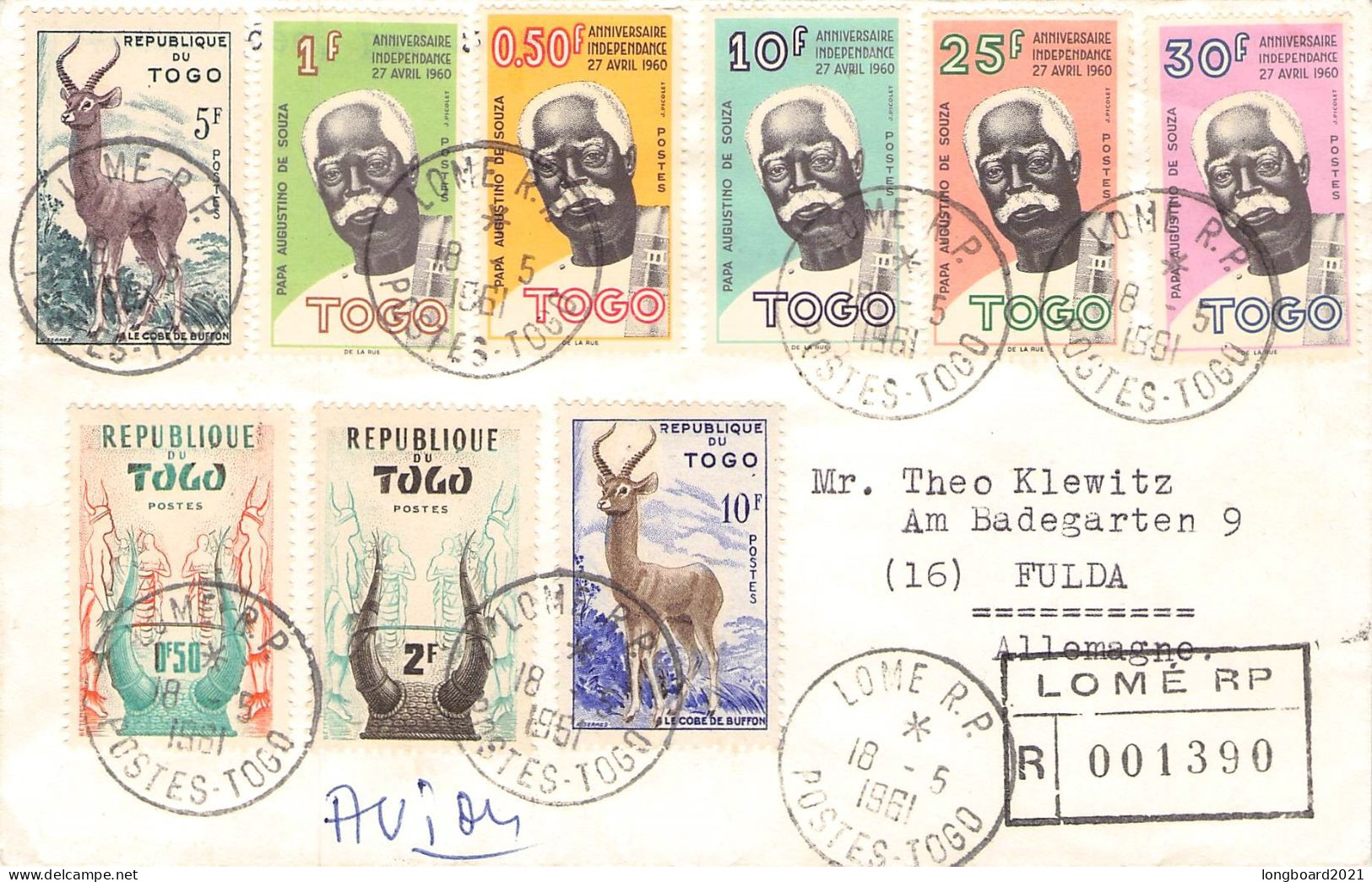 TOGO - REGISTERED MAIL 1961 LOME - FULDA/DE / 637 - Togo (1960-...)