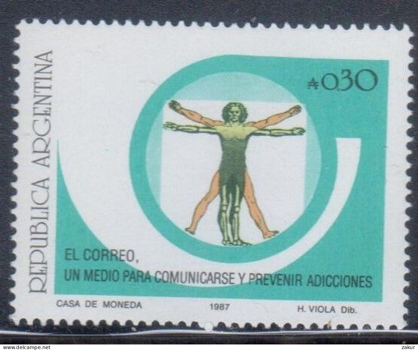 Argentina 1987 - El Correo, Un Medio Para Comunicarse Y Prevenir Adicciones - Ungebraucht