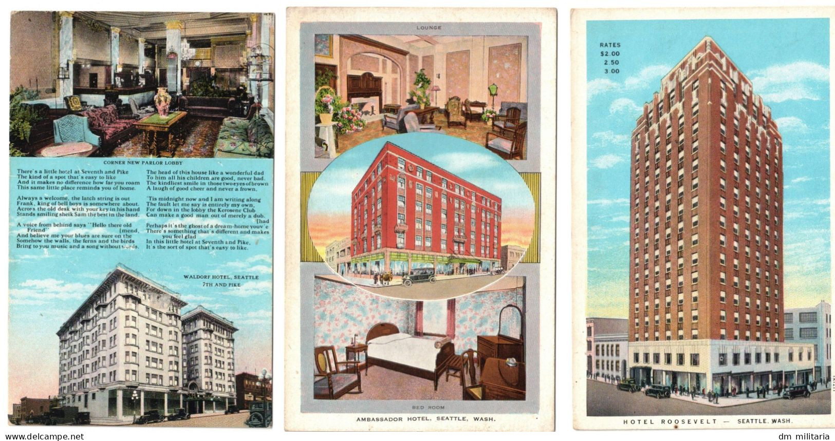 LOT 3 CPA : SEATTLE WASHINGTON - HOTEL ROSEVELT - AMBASSDOR HOTEL - WALDORF HOTEL - DÉBUT ANNÉES 1900 - Seattle