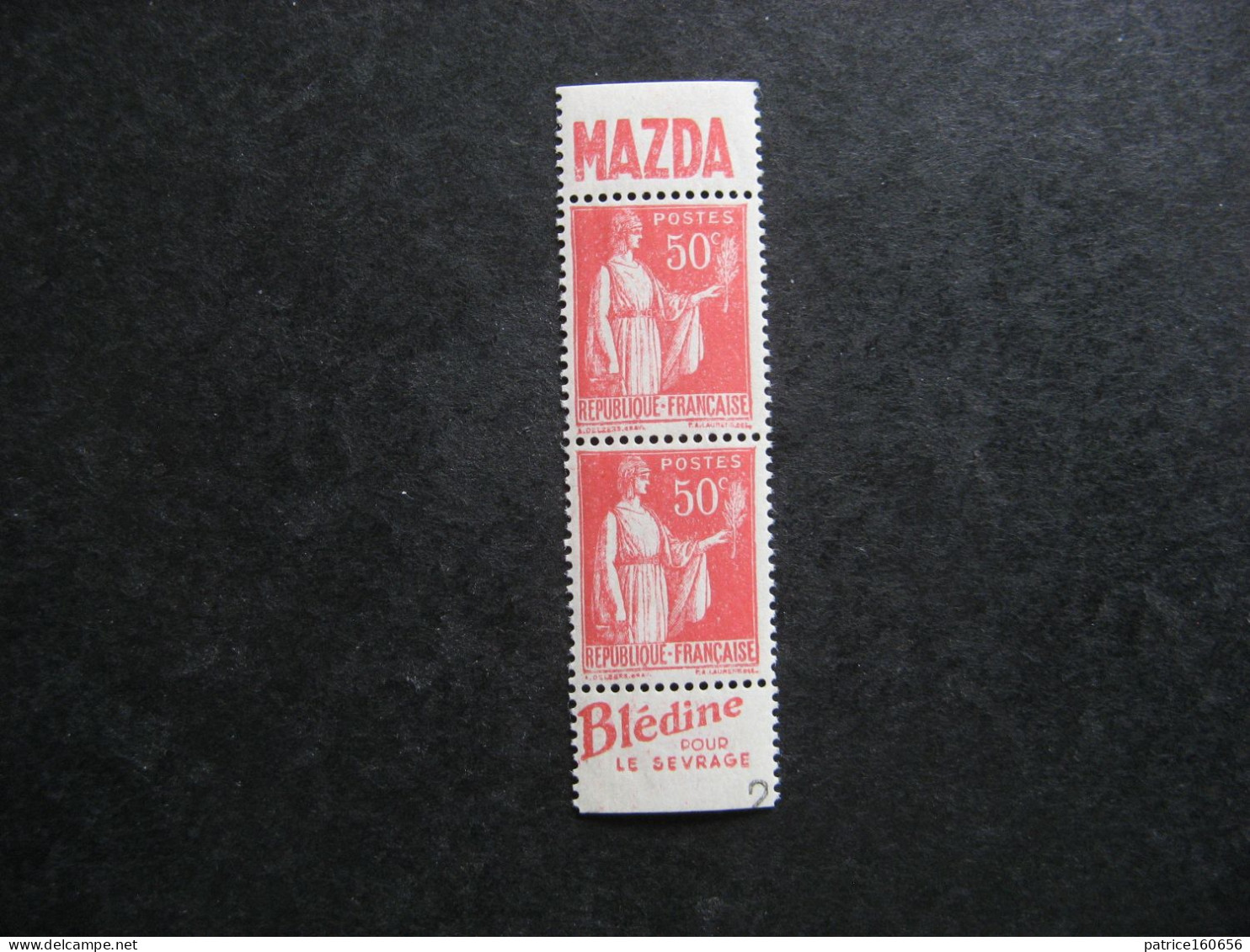 A). TB Paire Verticale De Carnet Du N° 283c, Neuve X. Avec PUB Sup. " MAZDA " + PUB Inférieure " BLEDINE". - Unused Stamps