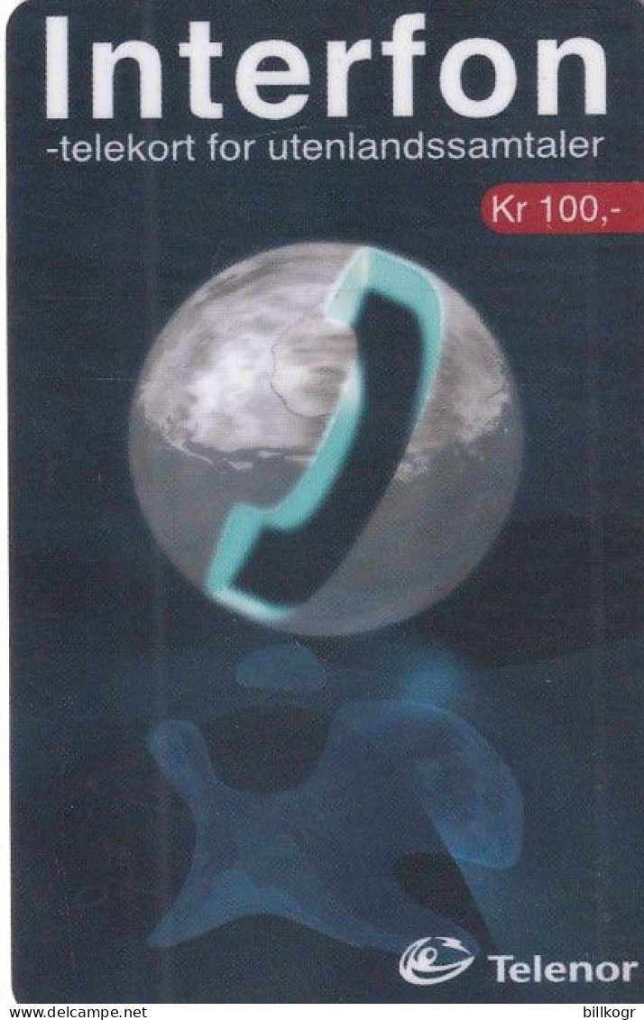 NORWAY - Globe, Interfon, Telenor Prepaid Card Kr 100, Exp.date 01/01, Used - Norvège