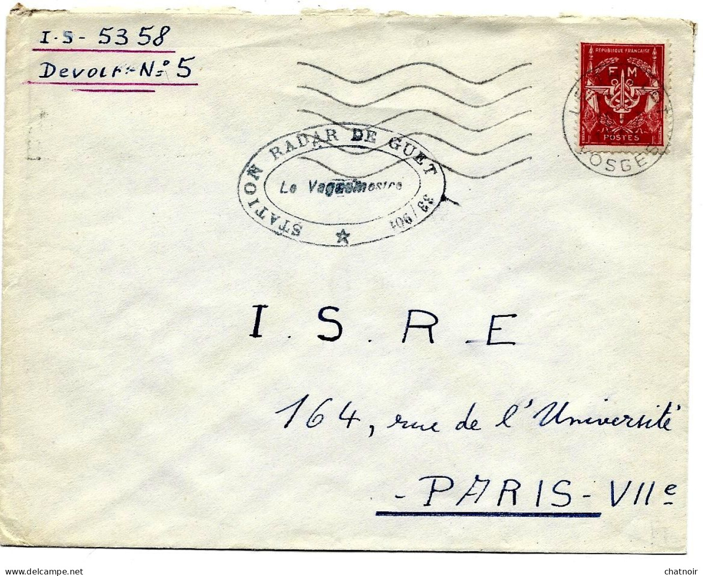 FM  Rouge   Oblit LE THILLOT  VOSGES  + Cachet  " Station Radar De Guet" - Militaire Zegels