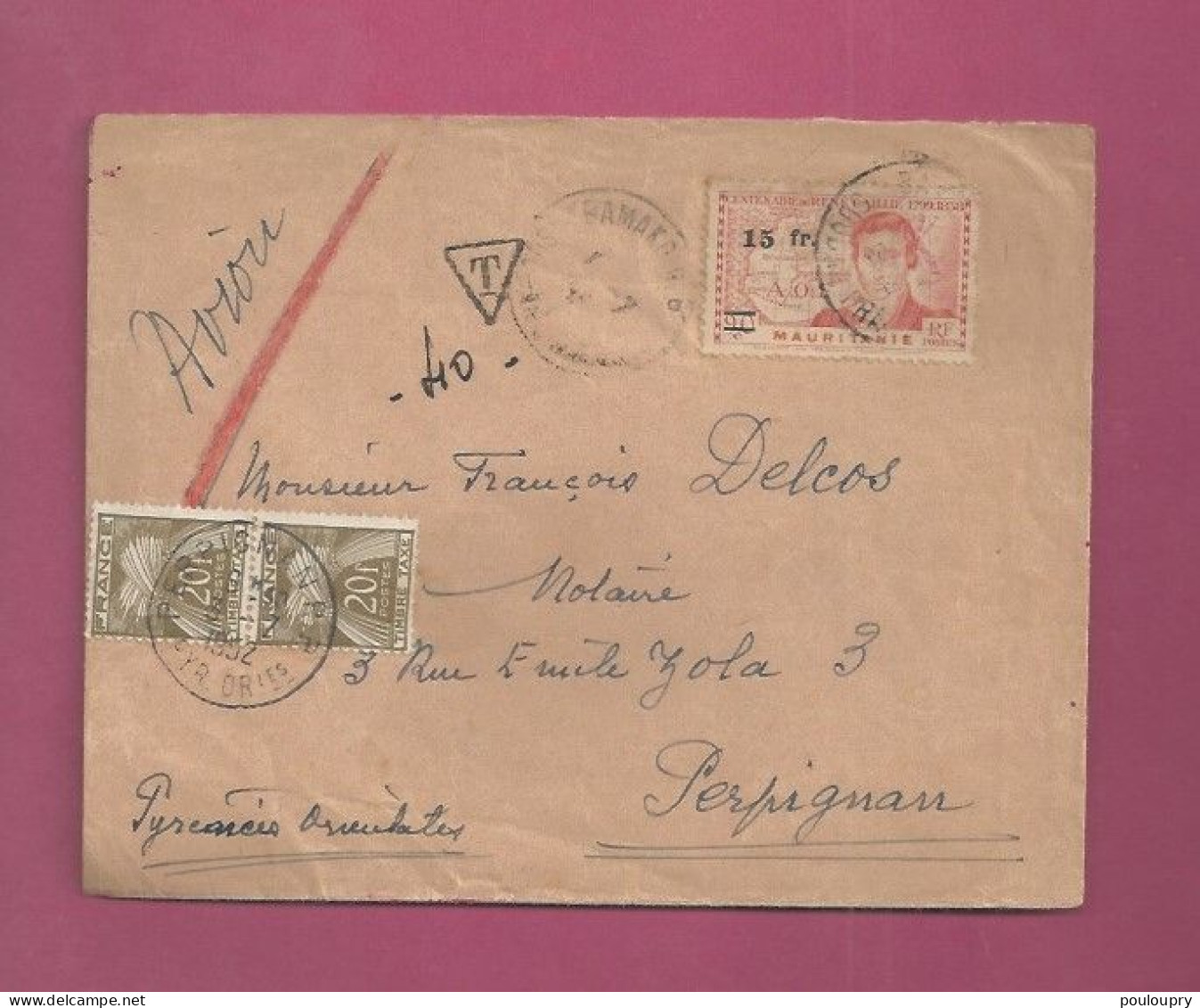 Lettre Par Avion De 1952 Pour La France - YT N° 137 - René Caillé - Taxe France YT N° 87 En Paire - Type Gerbes - Covers & Documents