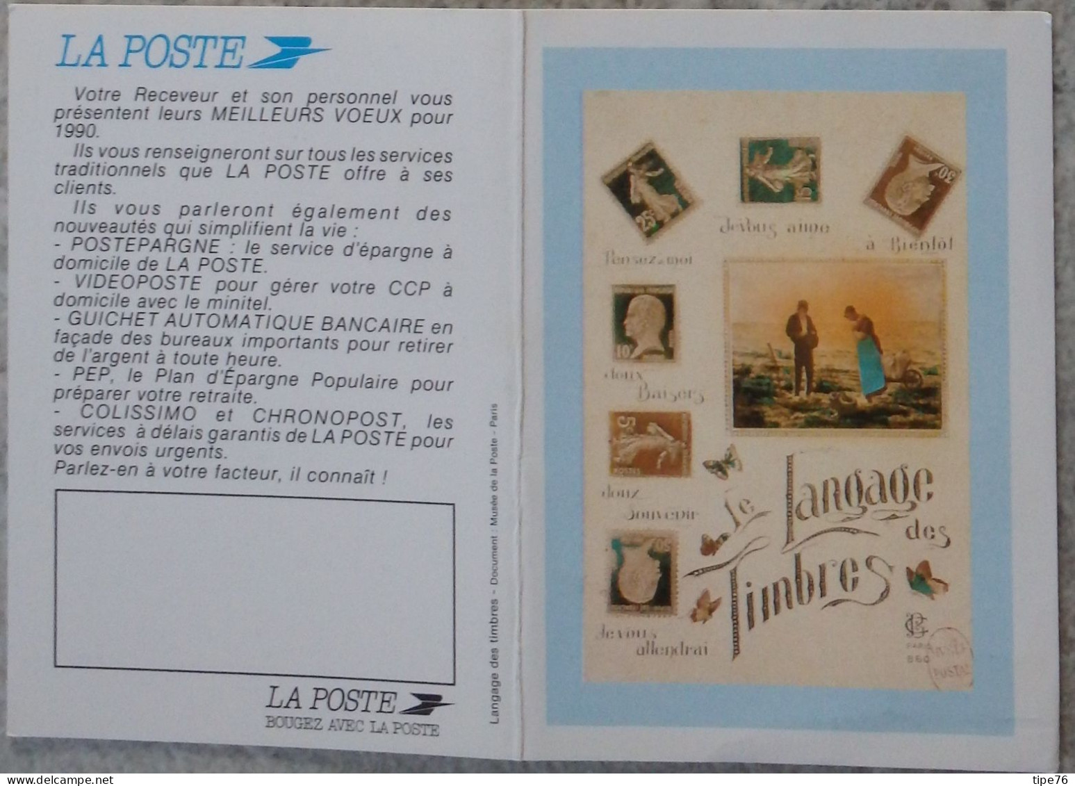 Petit Calendrier Poche 1990 PTT La Poste Le Langage Des Timbres - Petit Format : 1981-90