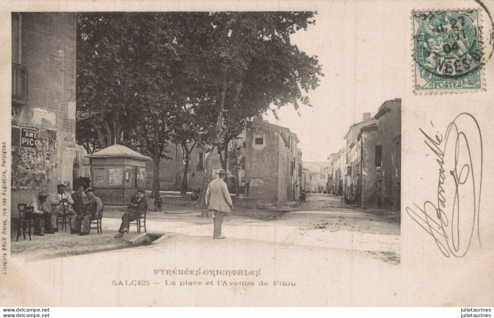 66 SALSES SALGES LA PLACE ET L AVENUE DE FITOU  CPA BON ETAT - Salses