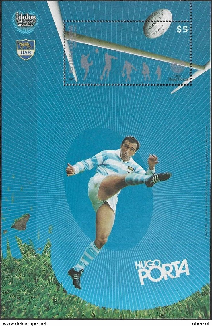 Argentina 2008 Sport Idols Rugby Hugo Porta Souvenir Sheet MNH - Ungebraucht