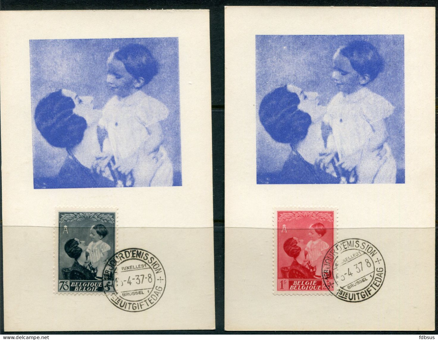 15-4-1937 8 Postkaarten Met Zegels Serie 447/554 Stempel 1ste Dag  - Koningin Astrid Met Prins Boudewijn - Other & Unclassified