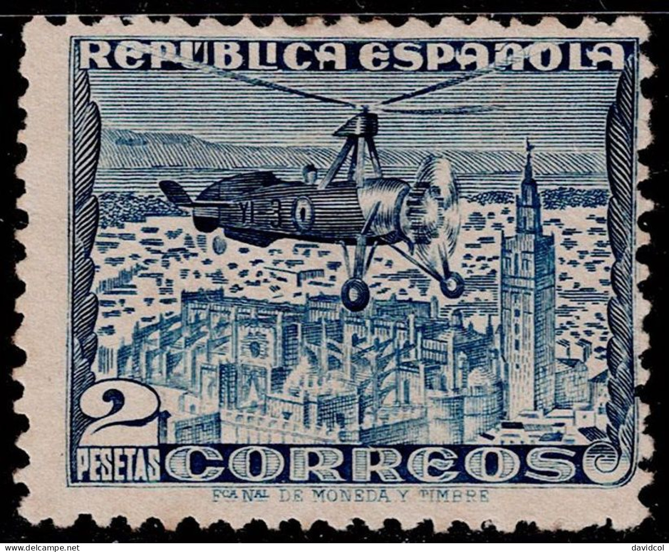 1258F- SPAIN - 1939 - SC#: C72A - MNG - AUTOGIRO OVER SEVILLE - Usados