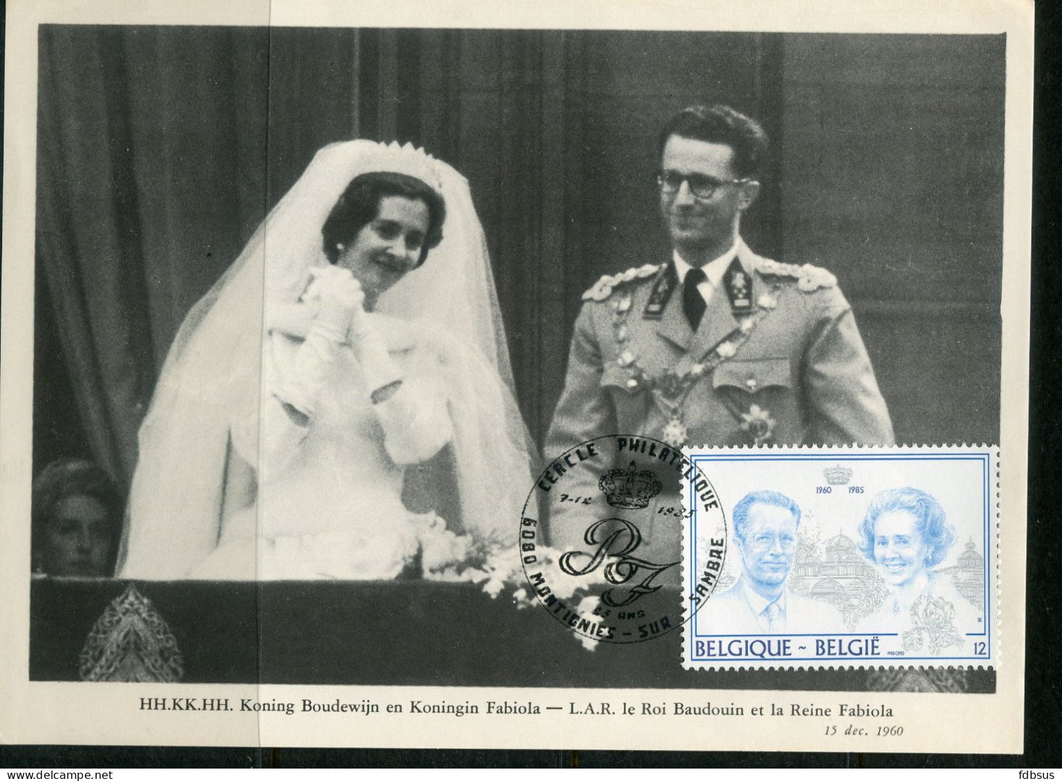 8 foto's Zilveren Huwelijks jubileum Koning BOUDEWIJN en Koningin FABIOLA - diverse stempels op zegel 12Fr nr 2198