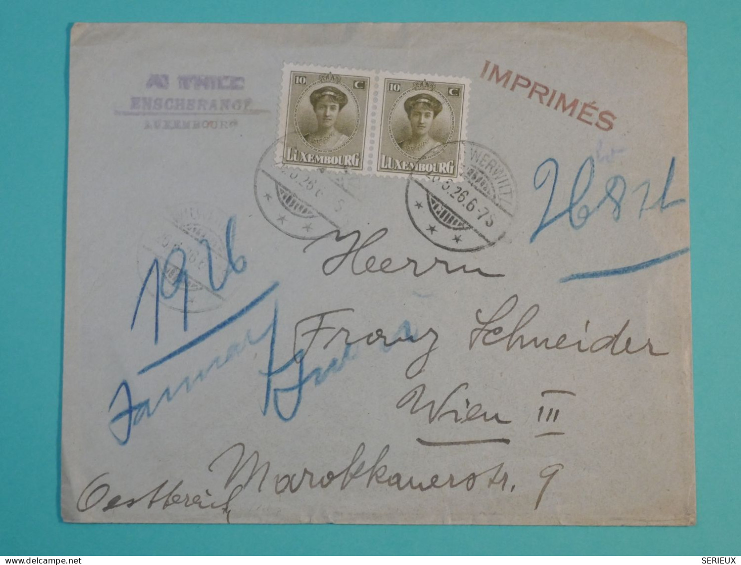 AG0  LUXEMBOURG  BELLE LETTRE 1926   A  WIEN AUTRICHE +PAIRE DE TP  +AFF. INTERESSANT++ + - Briefe U. Dokumente