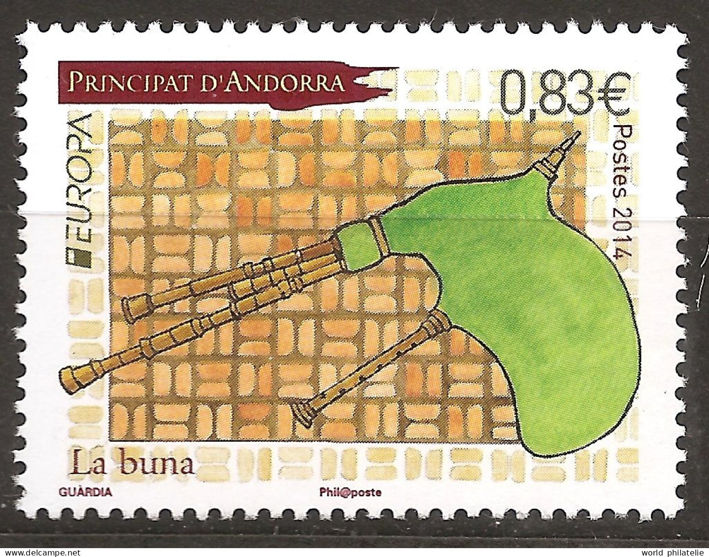 Andorre Français 2014 N° 752 ** Musique, Europa, Emission Conjointe, Instrument, La Buna, Cornemuse, El Buner D'Ordino - Unused Stamps