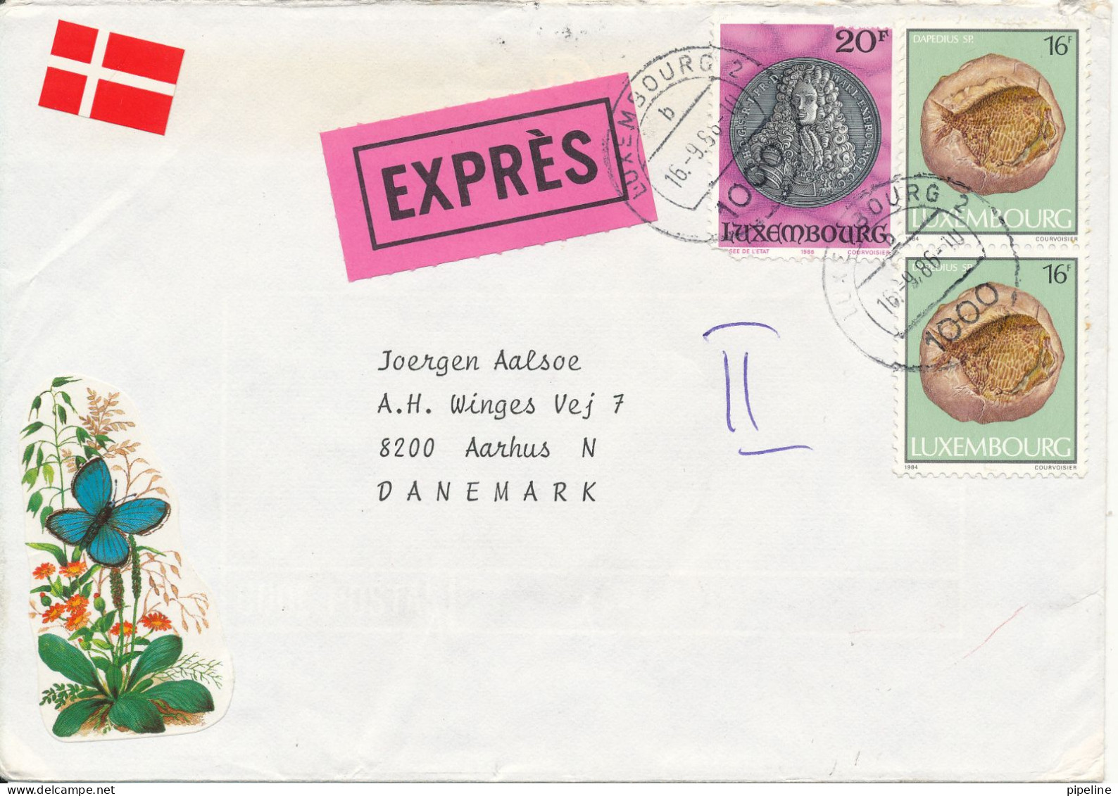 Luxembourg Express Cover Sent To Denmark 16-9-1986 (one Of The Stamps Is Damaged) - Storia Postale