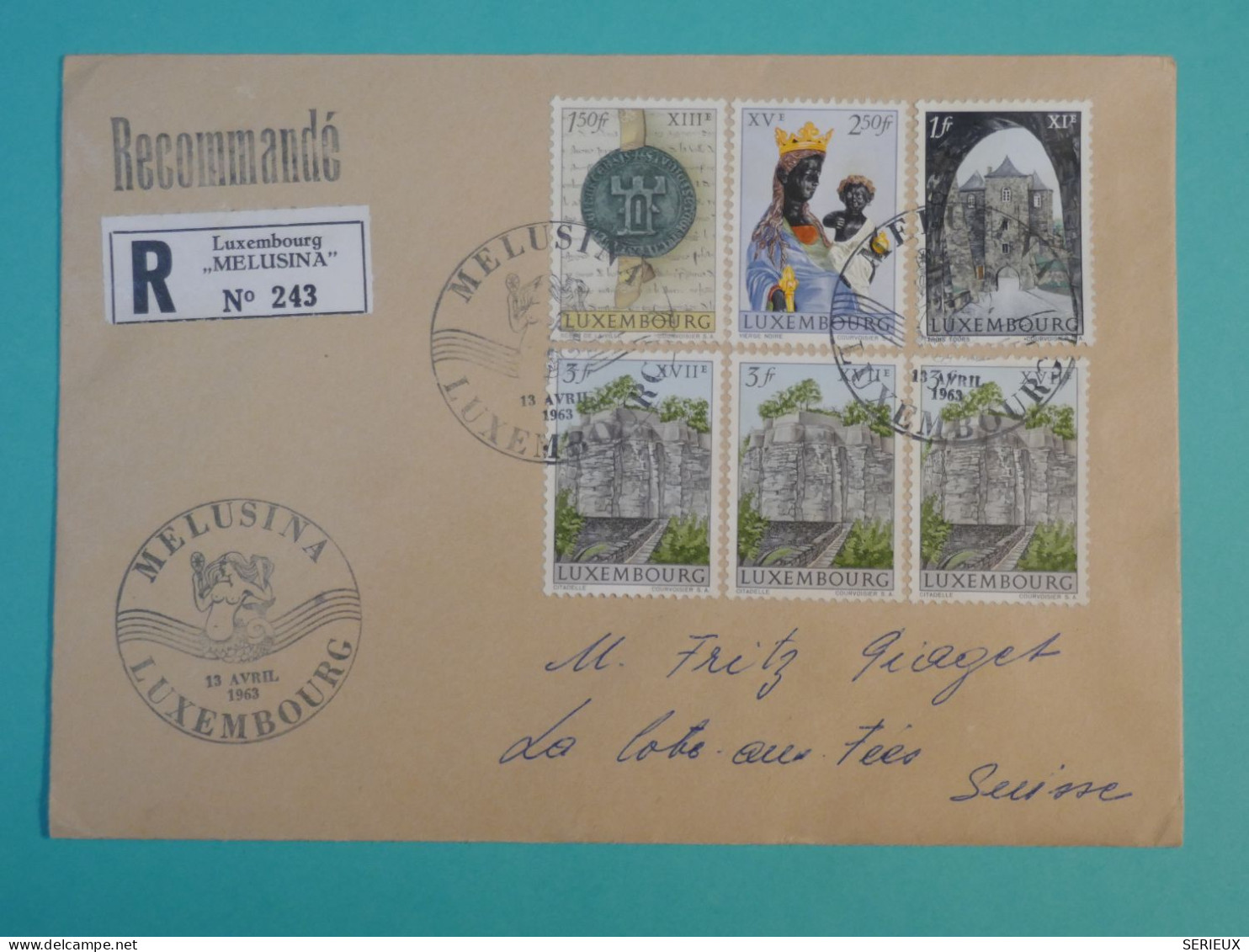 AG0  LUXEMBOURG  BELLE LETTRE RECO  1963    MELUSINA A LA COTE AUX FEES  SUISSE+   +AFF. INTERESSANT++ + - Lettres & Documents
