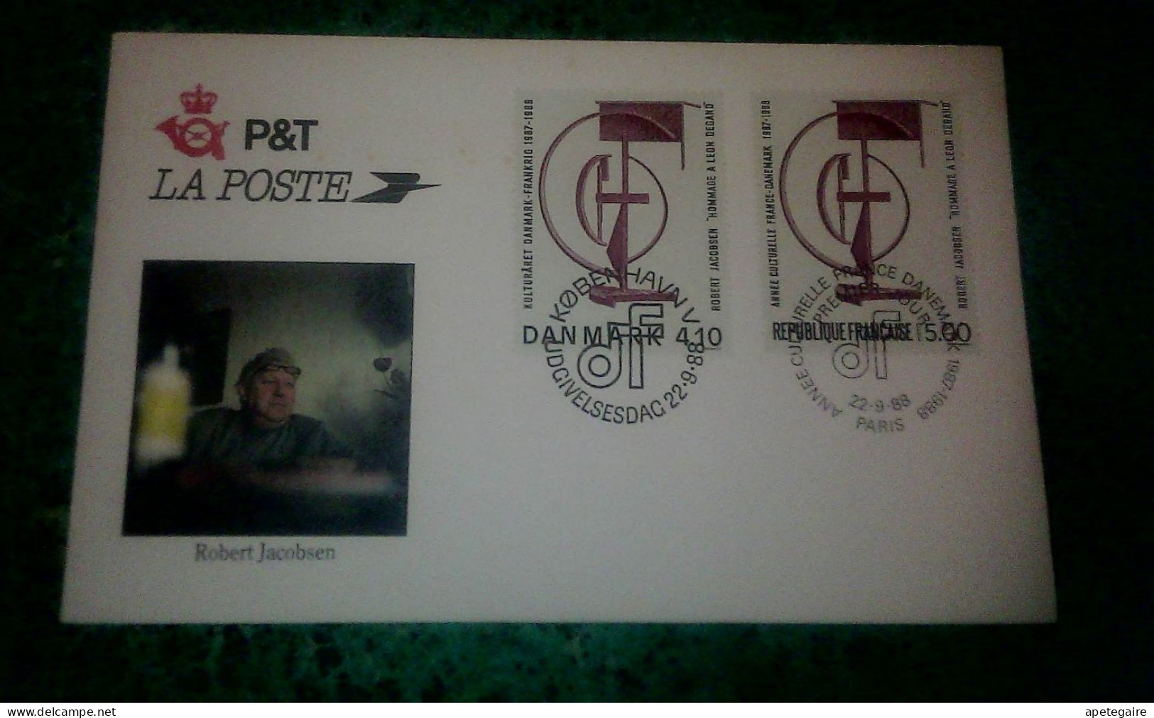 Marcophilie Enveloppe Philatélique émission Commune France Danemark Timbres N° 2551 Y&T Robert Jacobsen 1988 - Storia Postale