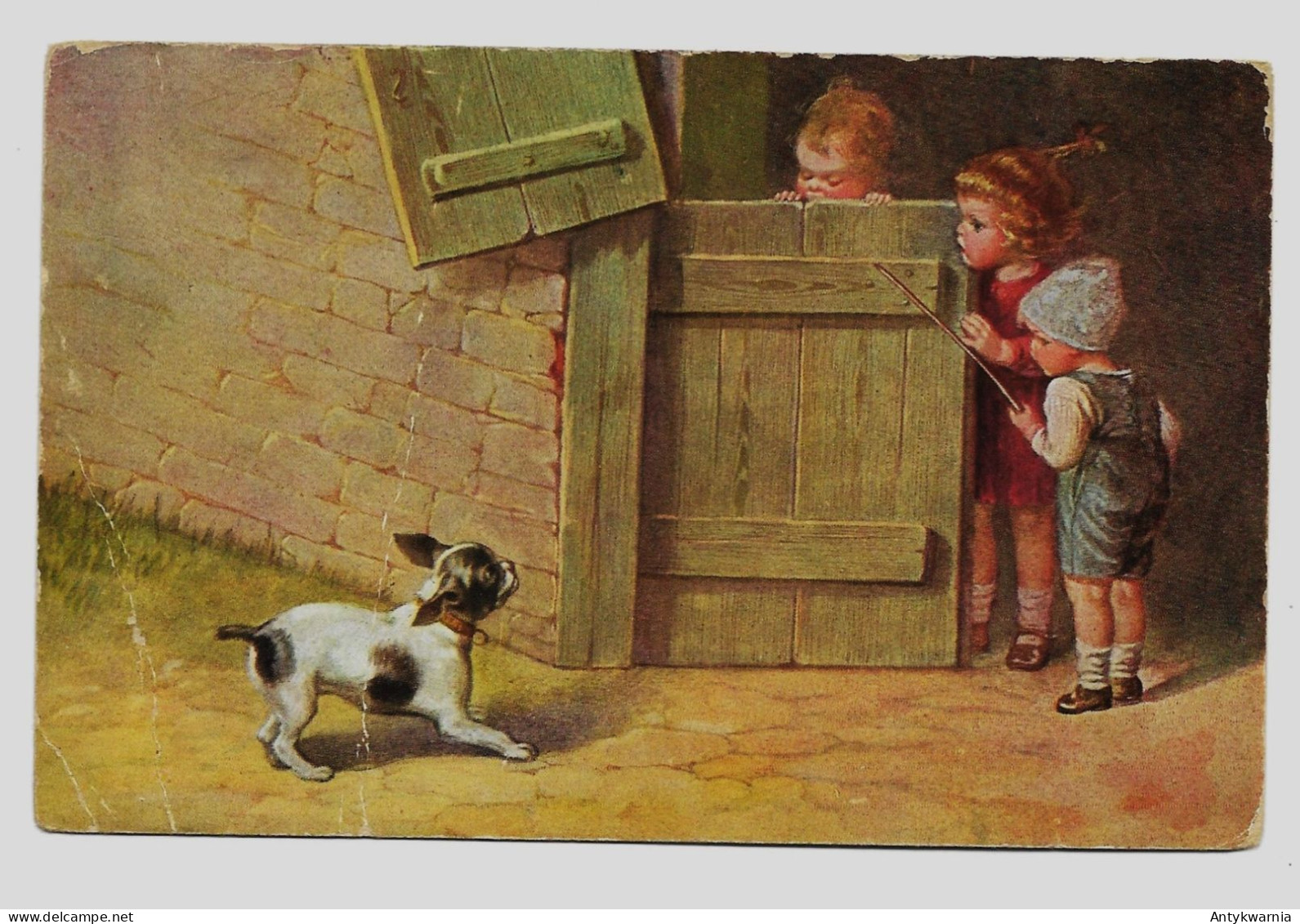 Wally Fialkowska  GIRLS CHILDREN FRENCH BULLDOG Ca.1930y Carte A.V. N°804 H715 - Fialkowska, Wally