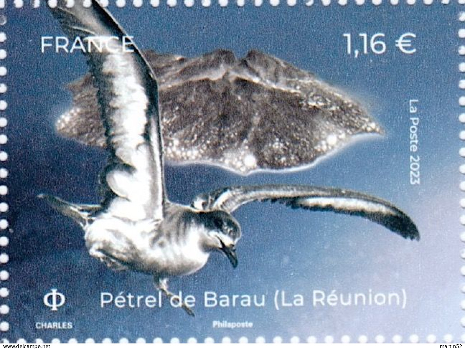 France 2023: "Pétrel De Barau" (La Réunion) Pterodroma Baraui Valeur Isolée ** MNH, Pris Du Bloc LPO BIRDLIFE FRANCE - Albatros & Stormvogels