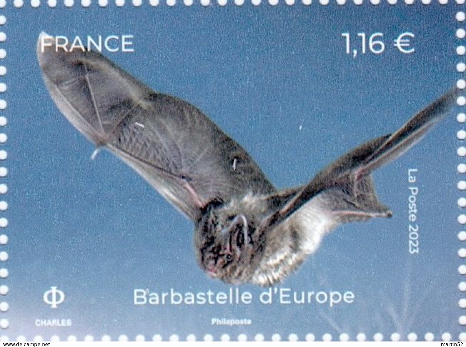 France 2023: Barbastelle D'Europe (Barbastella Barbastellus) Valeur Isolée ** MNH, Pris Du Bloc LPO 2023 BIRDLIFE FRANCE - Fledermäuse