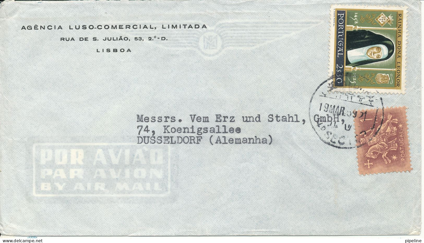 Portugal Air Mail Cover Sent To Germany 19-3-1959 - Covers & Documents