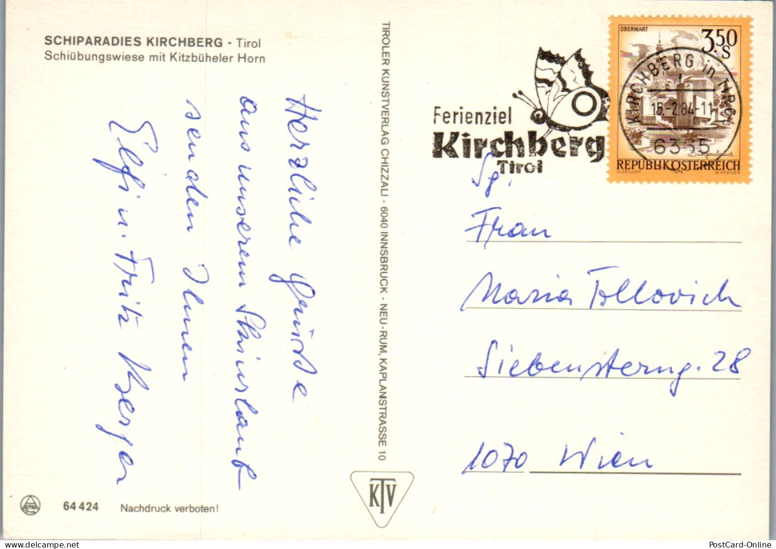 47560 - Tirol - Kirchberg , Skiübungswiese Mit Kitzbüheler Horn - Gelaufen 1984 - Kirchberg