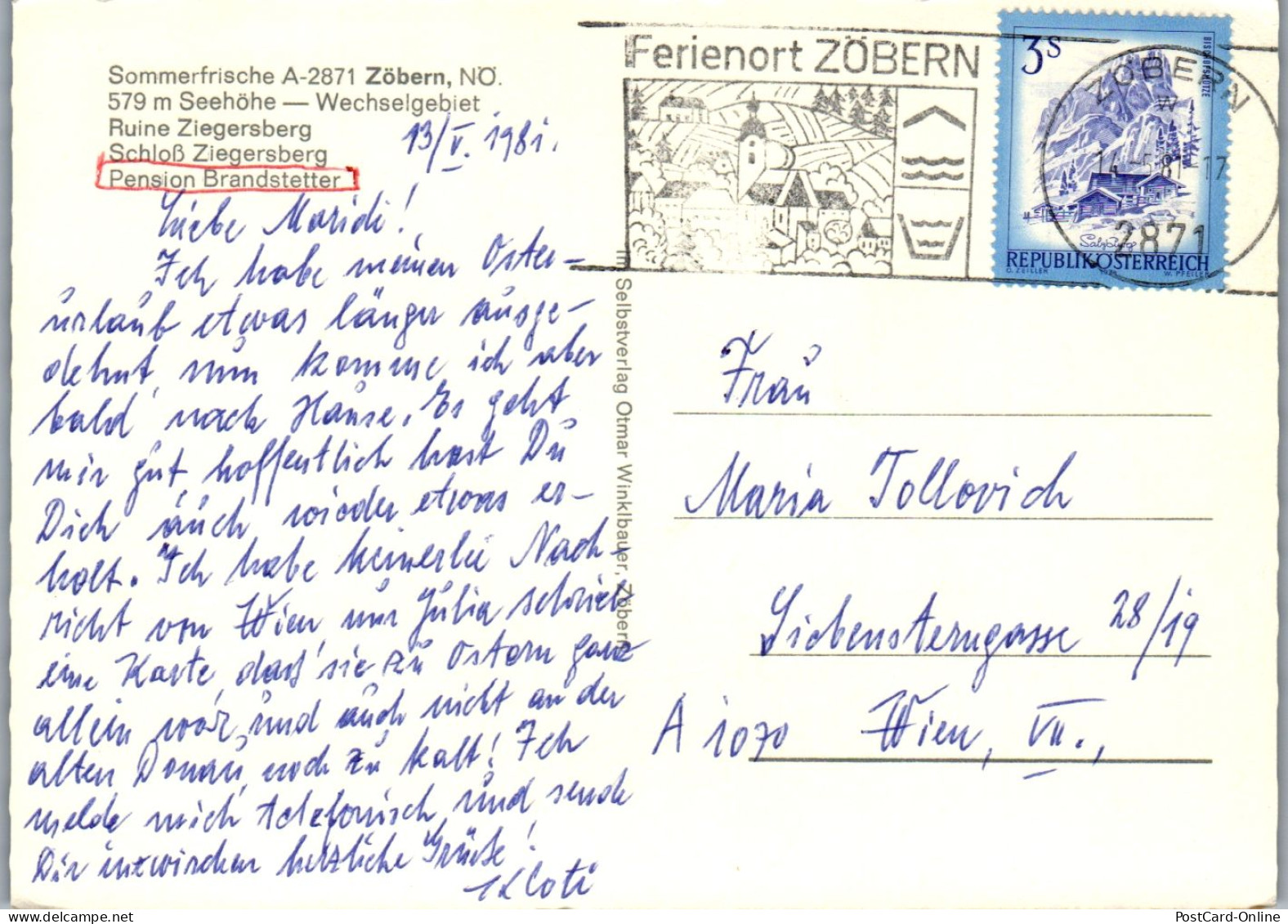 47441 - Niederösterreich - Zöbern , Ruine Ziegersberg , Pension Brandstetter - Gelaufen 1981 - Neunkirchen