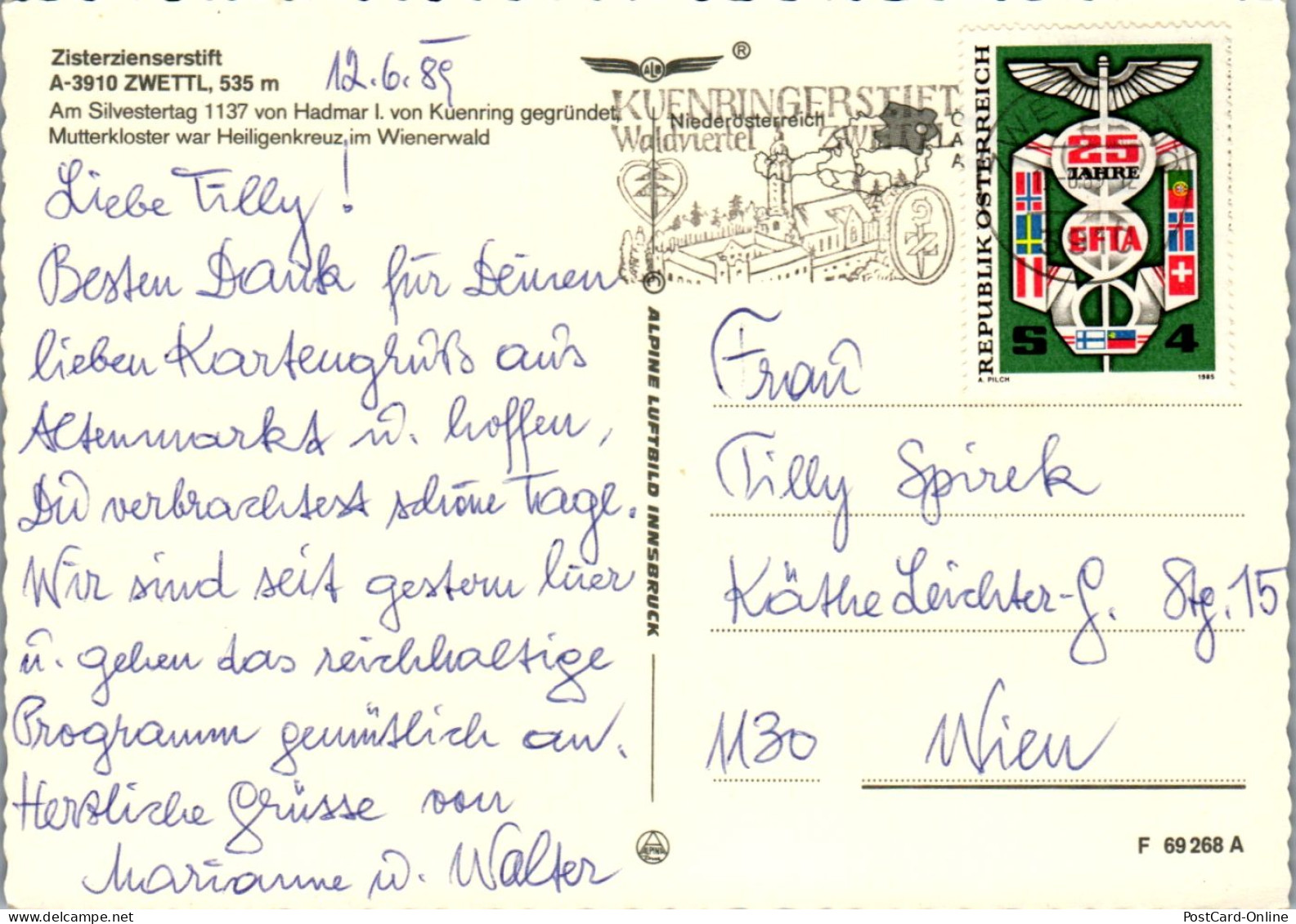 47435 - Niederösterreich - Zwettl , Zisterzienserstift - Gelaufen 1989 - Zwettl