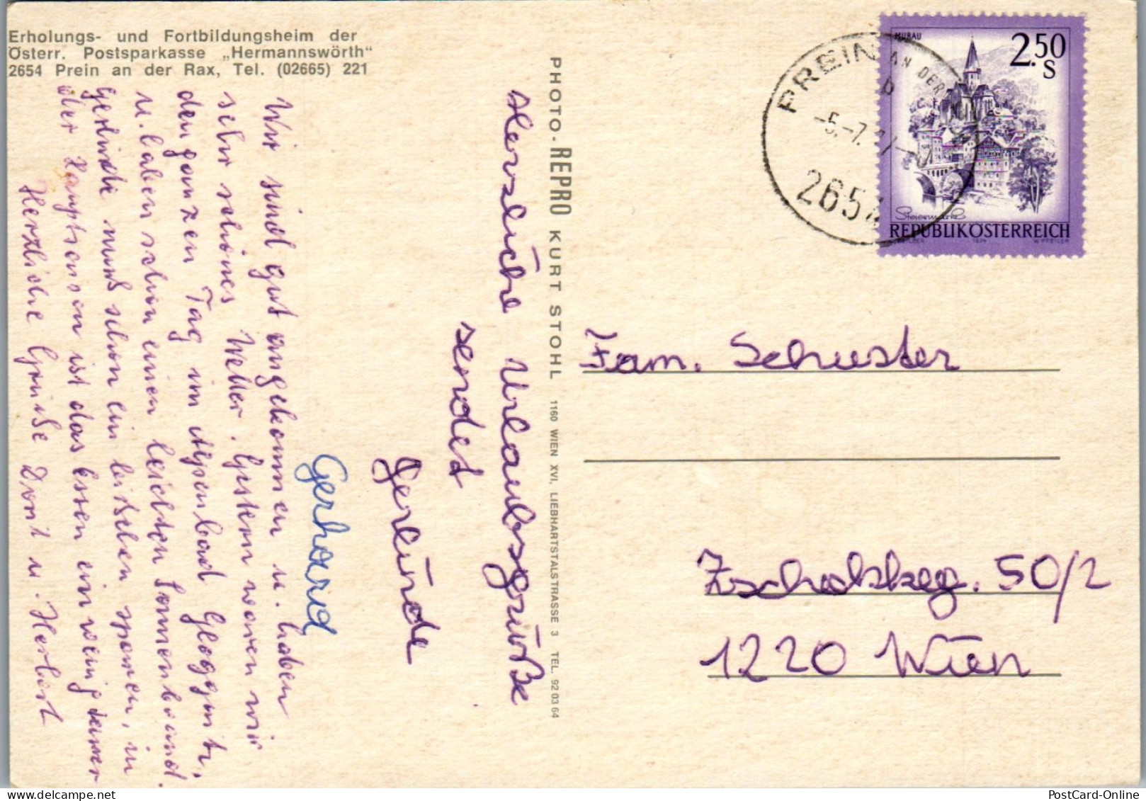 47384 - Niederösterreich - Prein A. D. Rax , Erholung U. Fortbildungsheim Der Postsparkasse Hermannswörth - Gel. 1977 - Raxgebiet