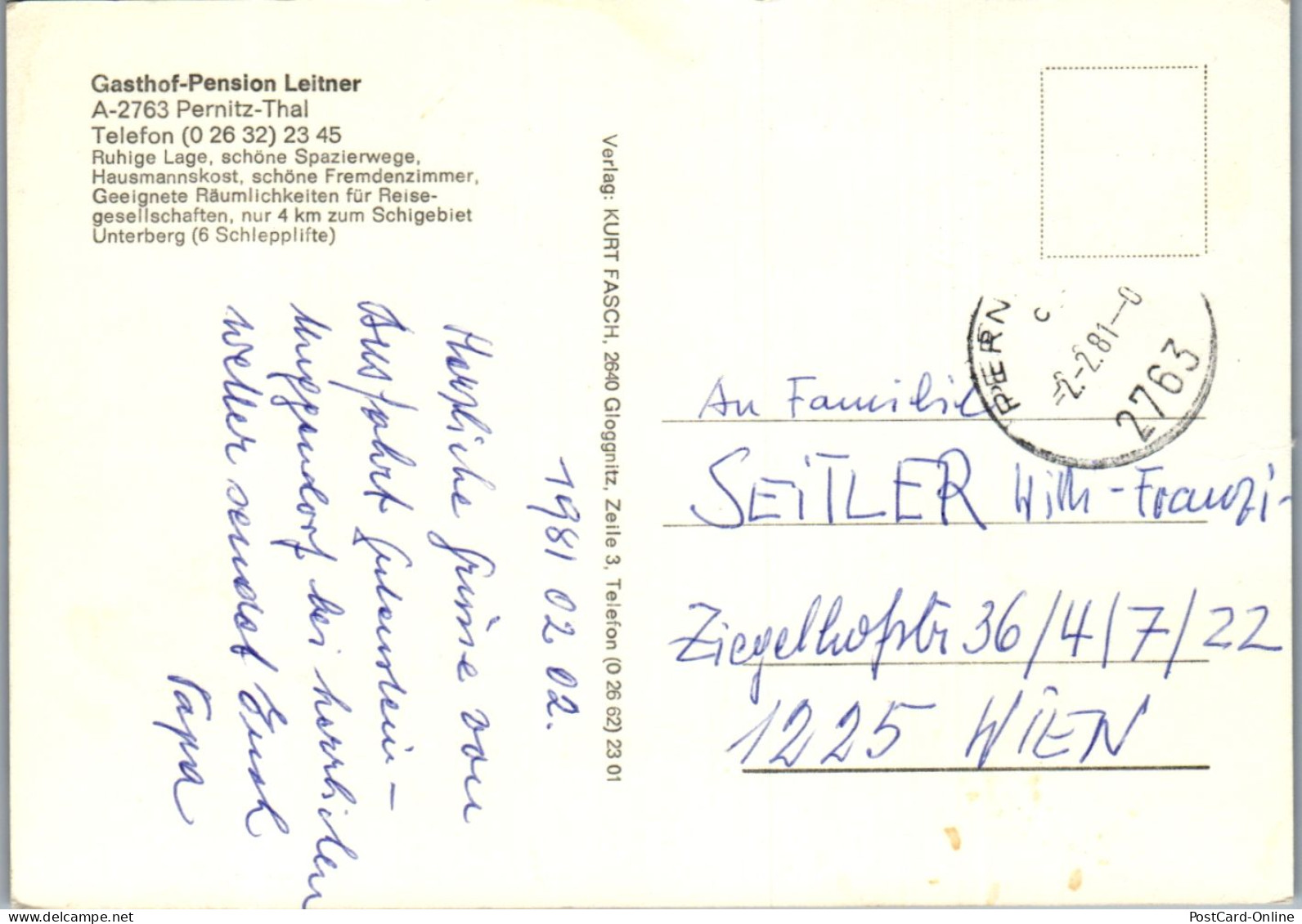 47374 - Niederösterreich - Pernitz , Thal , Gasthof Pension Leitner - Gelaufen 1981 - Pernitz