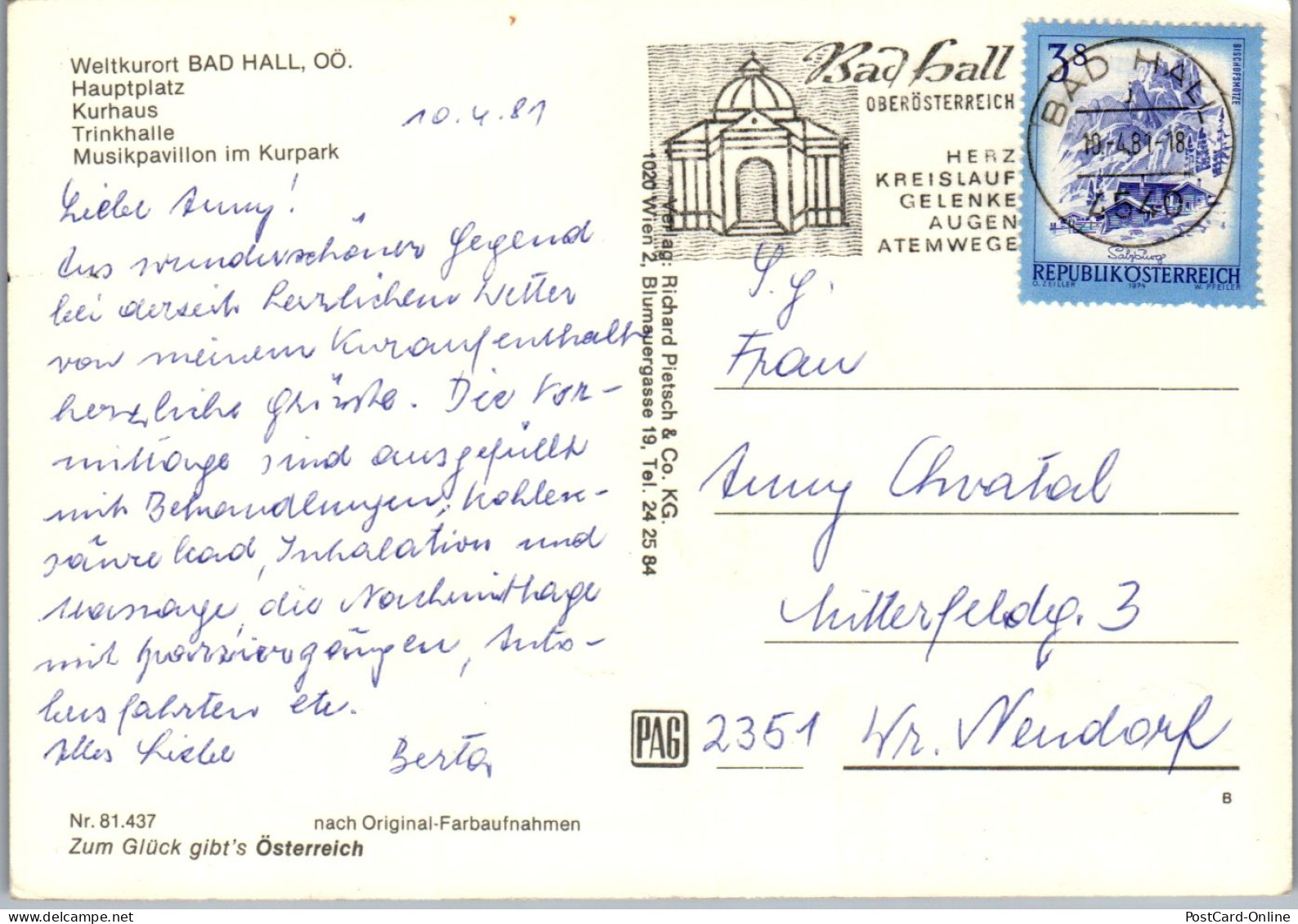 47350 - Oberösterreich - Bad Hall , Hauptplatz , Trinkhalle , Musikpavillon - Gelaufen 1981 - Bad Hall