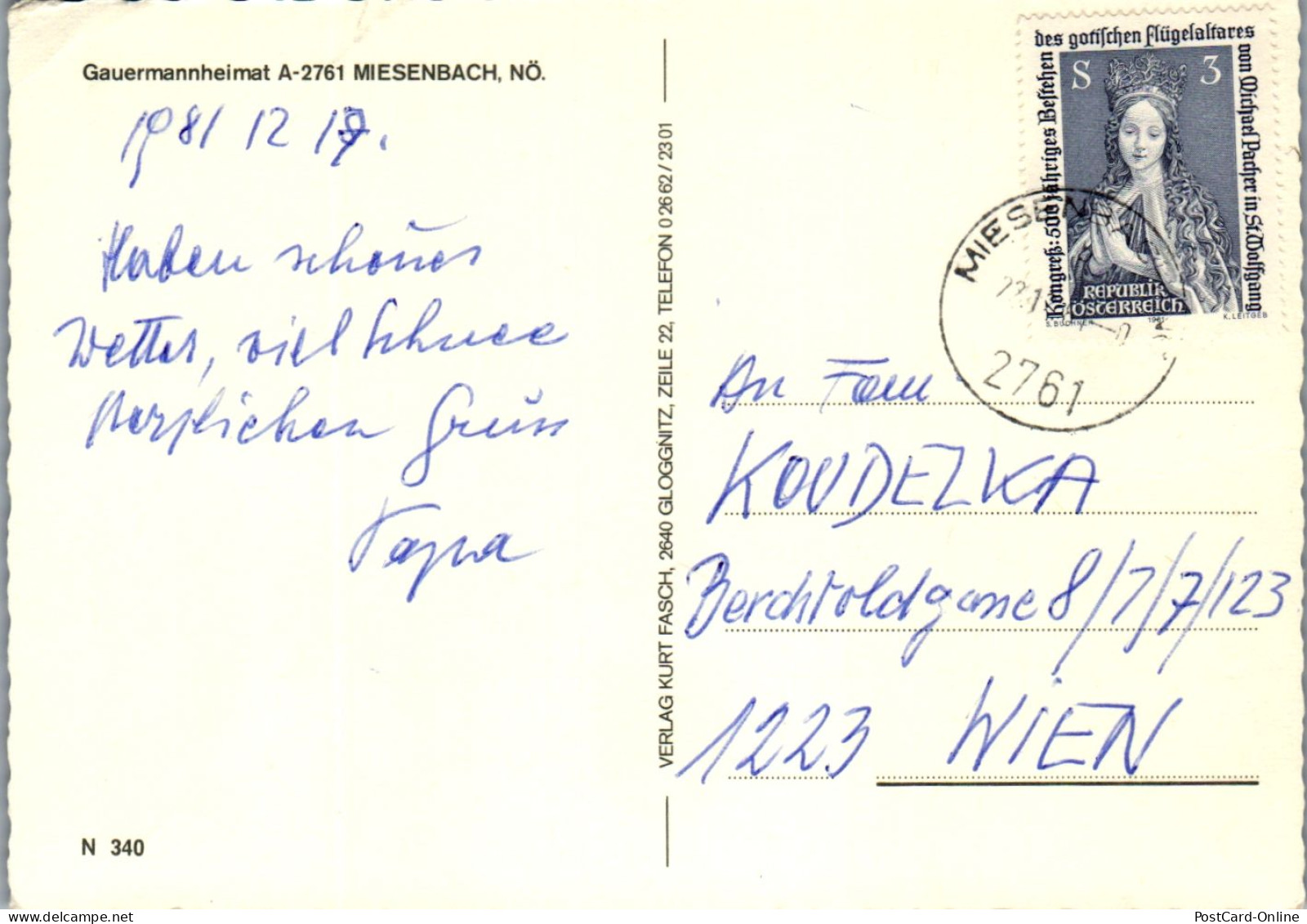 47285 - Niederösterreich - Miesenbach , Gauermannheimat , Mehrbildkarte - Gelaufen 1981 - Wiener Neustadt