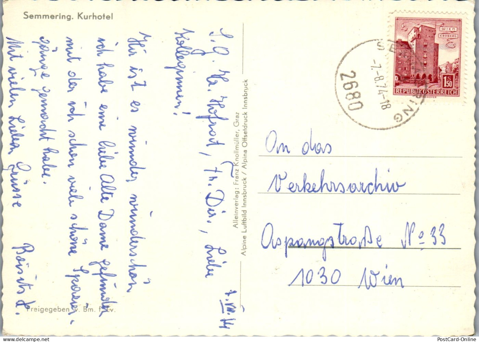 47252 - Niederösterreich - Semmering , Kurhotel - Gelaufen 1974 - Semmering