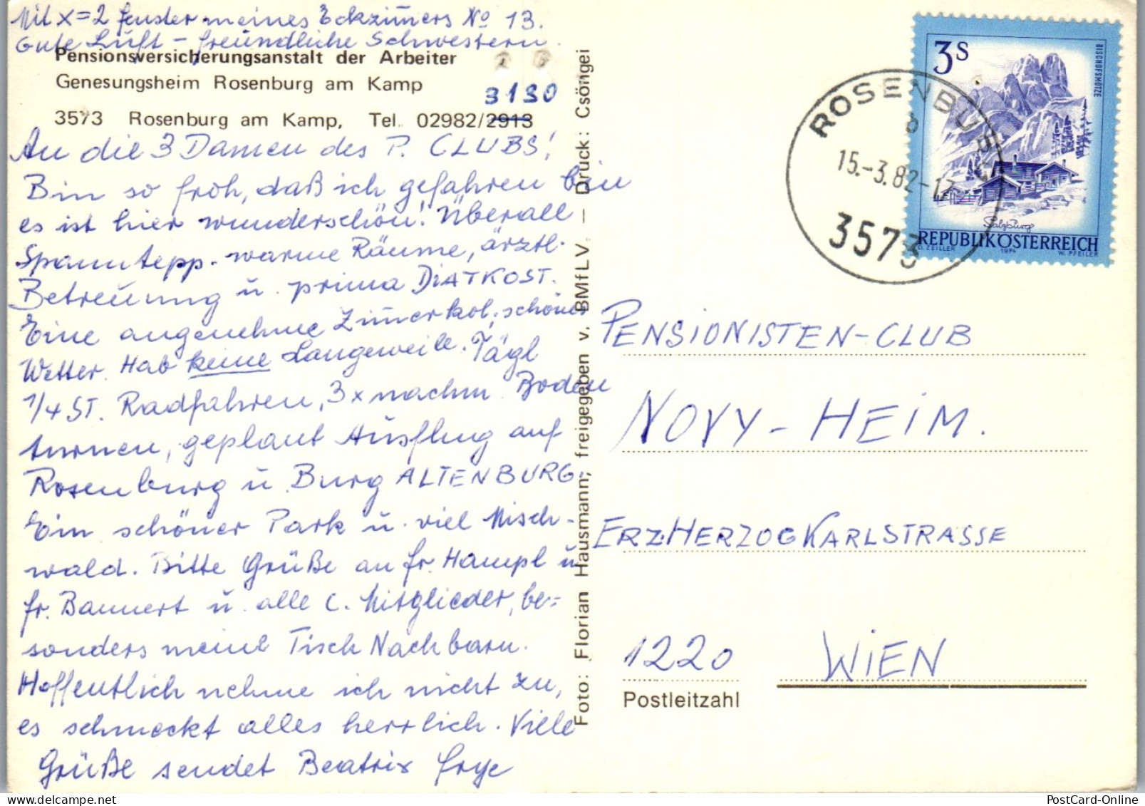 47234 - Niederösterreich - Rosenburg Am Kamp , Genesungsheim Der PVA Arbeiter - Gelaufen 1982 - Rosenburg