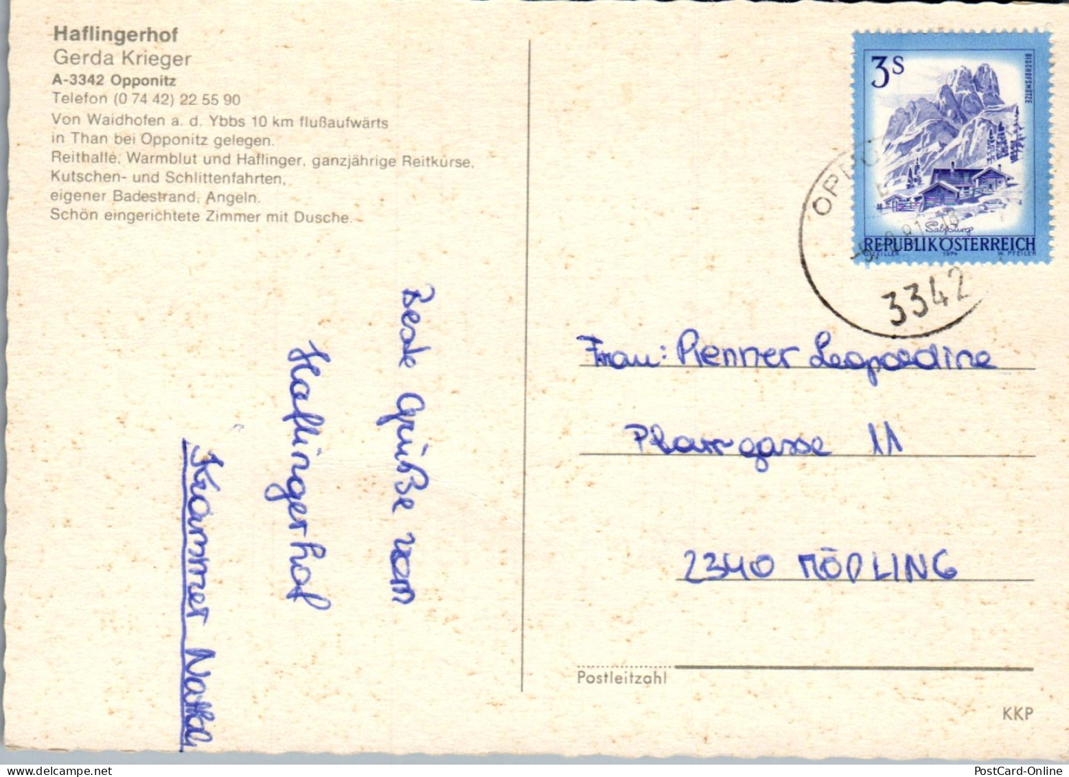 47194 - Niederösterreich - Opponitz , Haflingerhof Gerda Krieger - Gelaufen 1981 - Amstetten