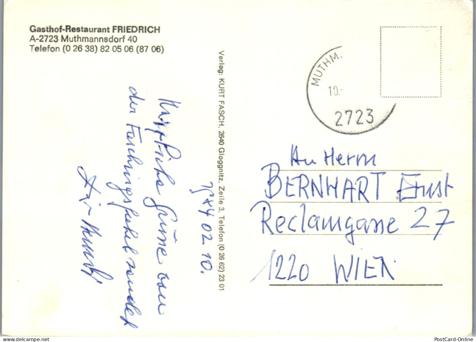 47184 - Niederösterreich - Muthmannsdorf , Gasthof Restaurant Friedrich , Mehrbildkarte - Gelaufen 1984 - Wiener Neustadt