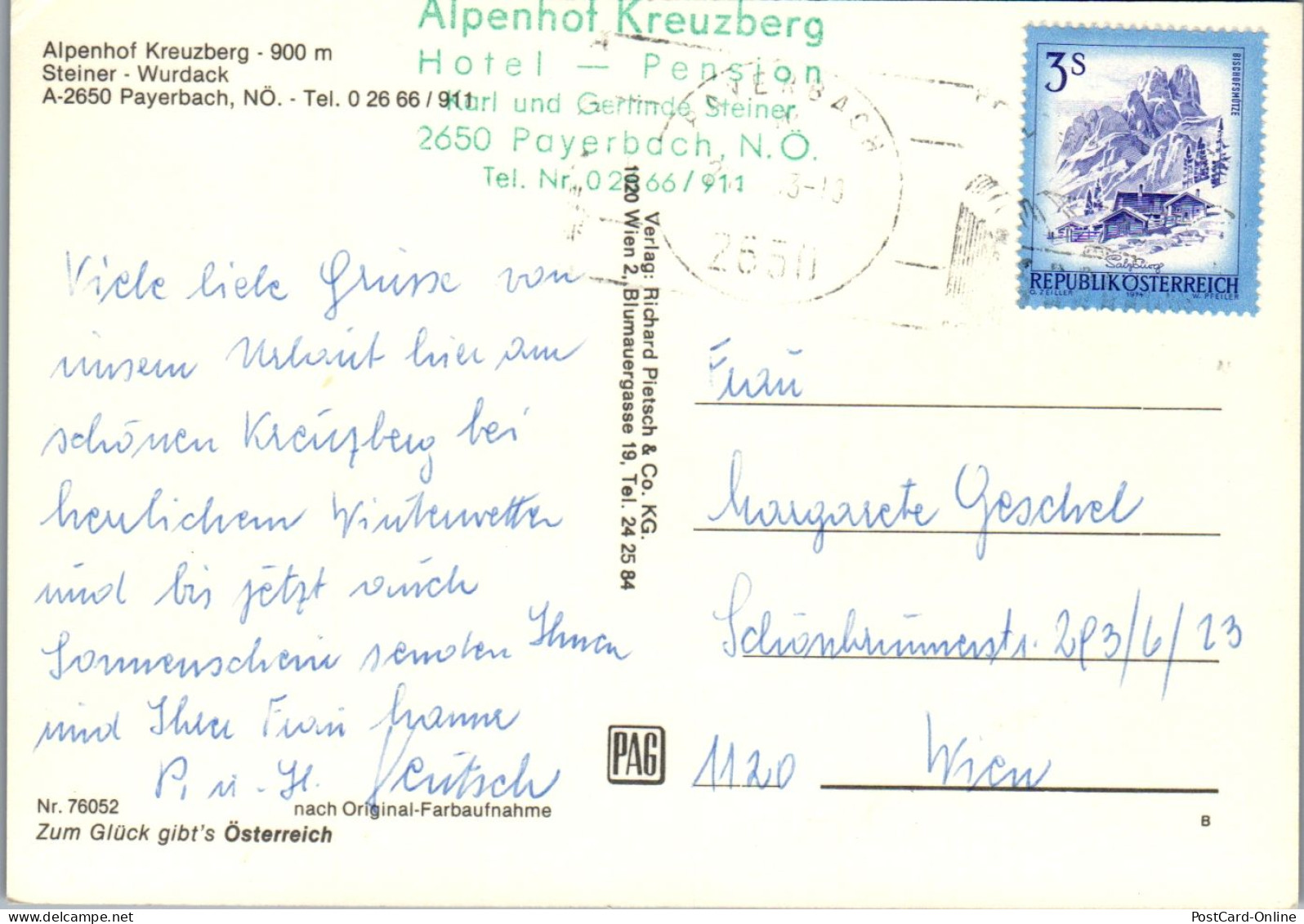 47179 - Niederösterreich - Payerbach , Alpenhof Kreuzberg , Steiner Wurdack - Gelaufen  - Neunkirchen