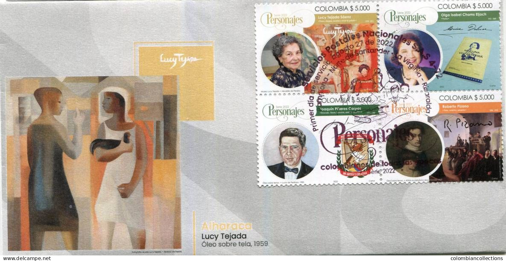 Lote 2022-19F, Colombia, 2022, 2 SPD-FDC, Personajes Colombianos II, Personage, Medicine, Art, Music, Woman - Colombie