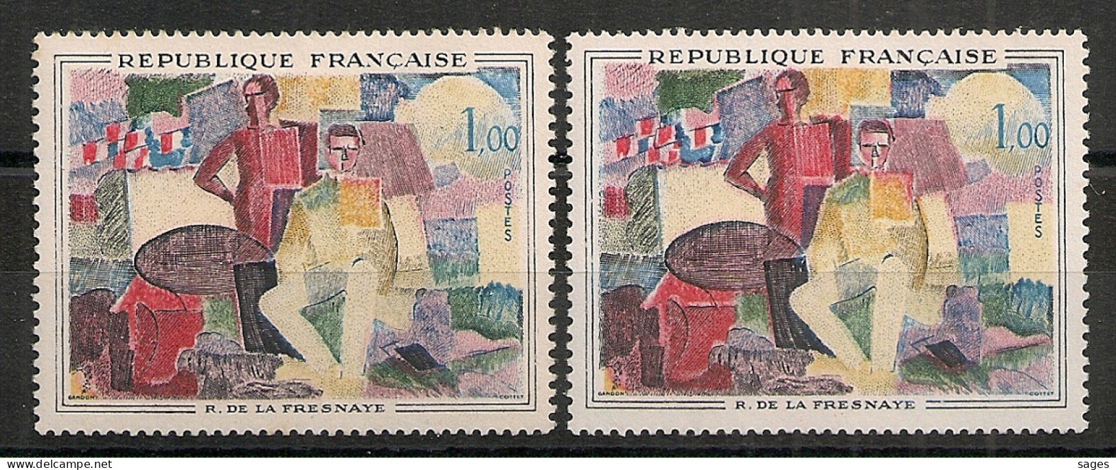 Décalage Du ROUGE Sur Tableau R. DE LA FRESNAYE, Neuf * - Used Stamps