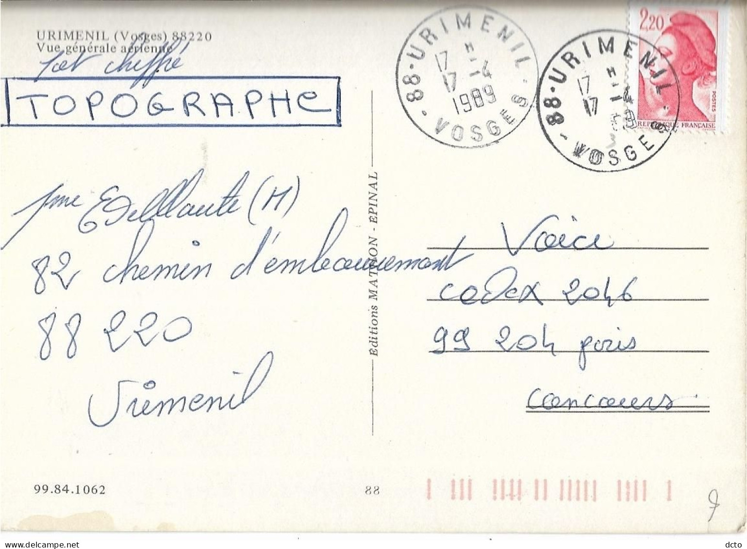URIMENIL (88) Vue Générale Aérienne Ed. Mathon, Cpm - Urimenil
