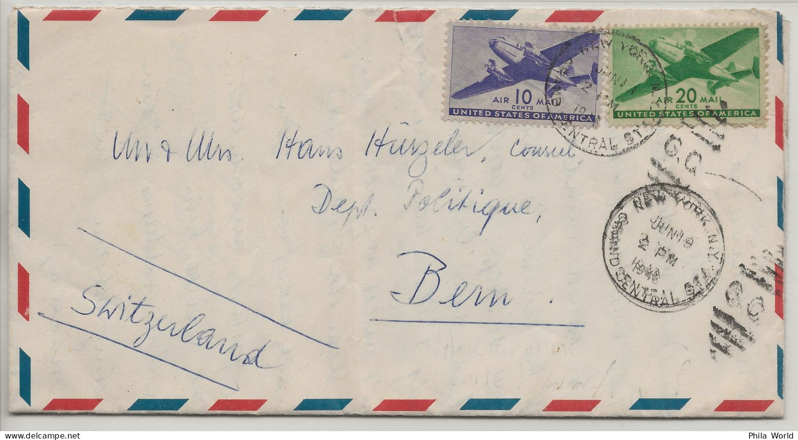 TWA 1946 Aerogramme US To Bern Switzerland In Flight From PARIS To NEW YORK Certificated Routes Trans World Airline - Storia Postale
