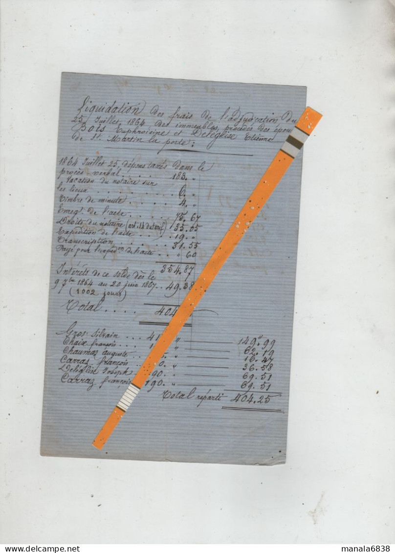 Gros Chaix Chaumaz Carraz Deléglise Liquidation Frais Adjudication 1864 époux Bois Saint Martin La Porte - Non Classés