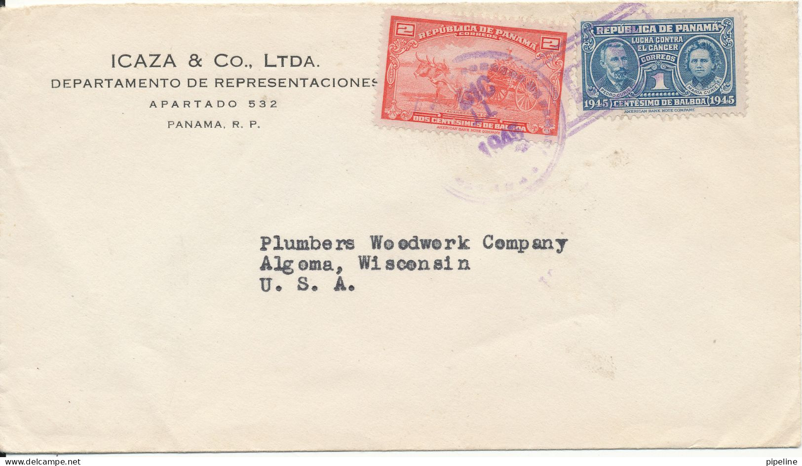 Panama Cover Sent To USA 11-12-1945 - Panama