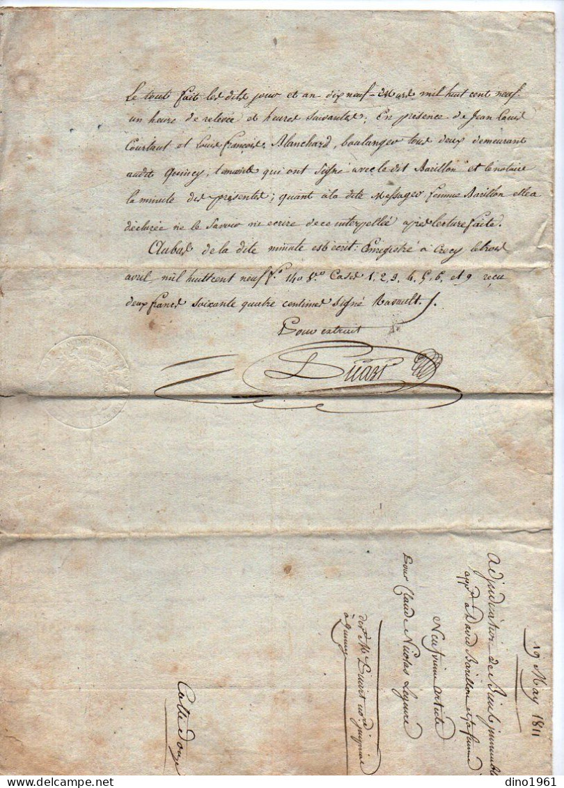 VP22.694 - QUINCY ( Seine Et Marne ) - Acte De 1809 - Adjudication Des Biens... De M. BARILLON à QUINCY Pour M. LEGENRE - Manuscrits