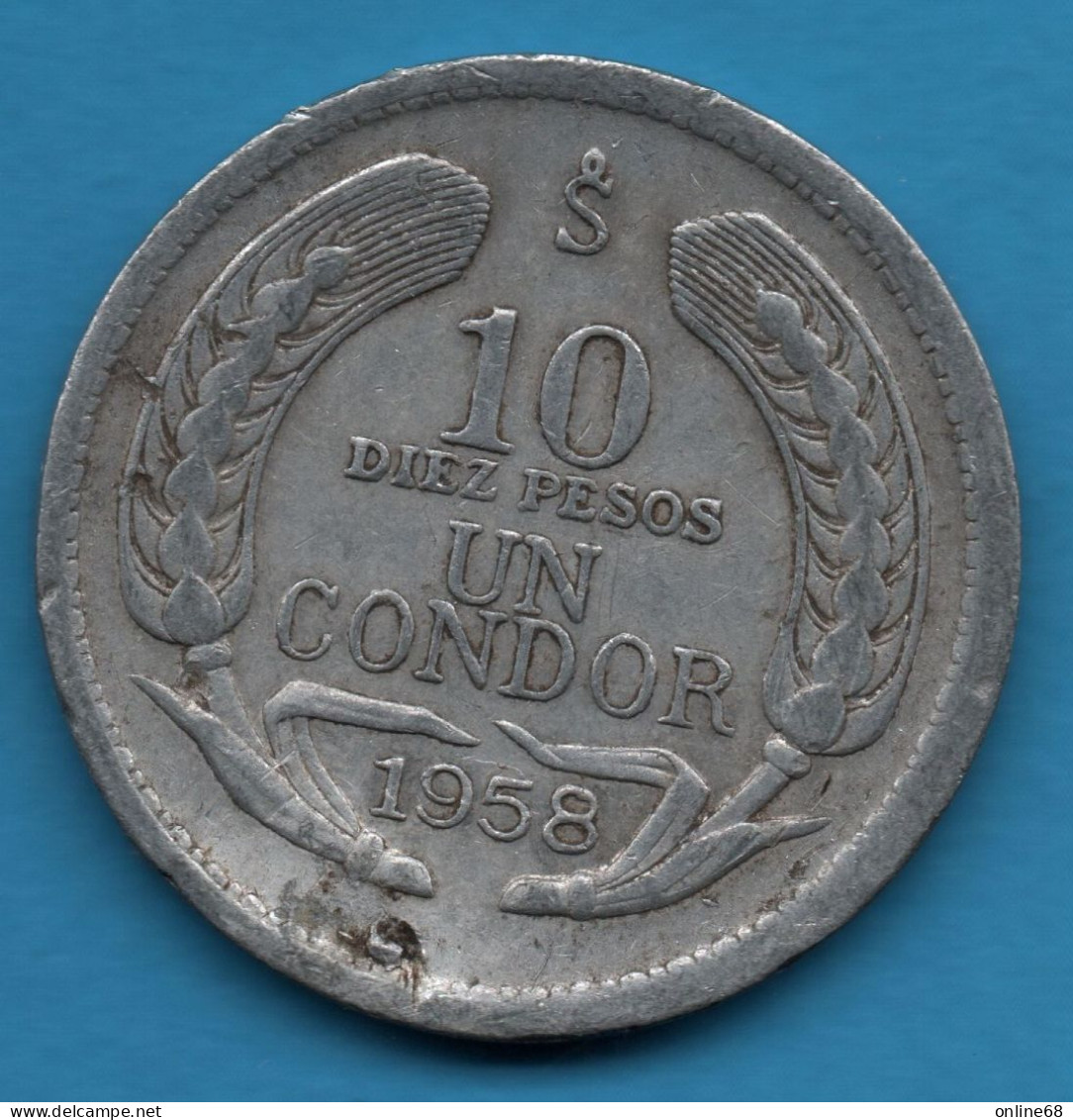 CHILE 10 PESOS / 1 CONDOR 1958 KM# 181 CONDOR - Chile