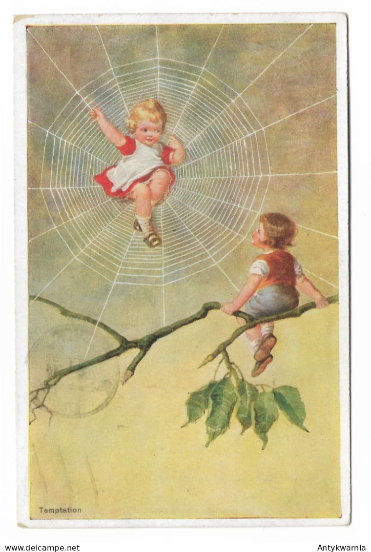 Wally Fialkowska ,Kinder Im Spinnennetz - Ich Wag's! Ca.1930y Carte A.V. N°822    H730 - Fialkowska, Wally