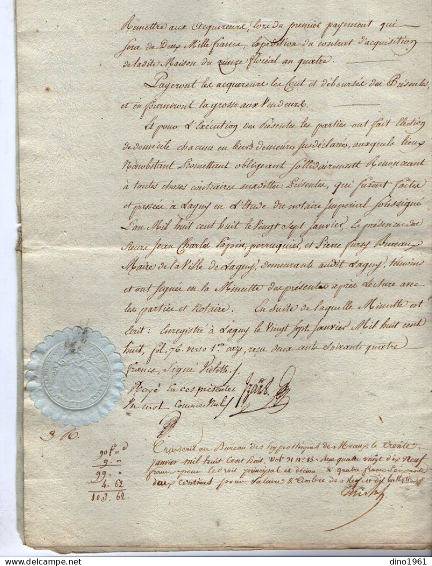 VP22.695 - Acte De 1808 - Vente D'une Maison Située à LAGNY Par M. MAROT, Instituteur à M. ROUFFY, Marchand Chaudronnier - Manuscripts