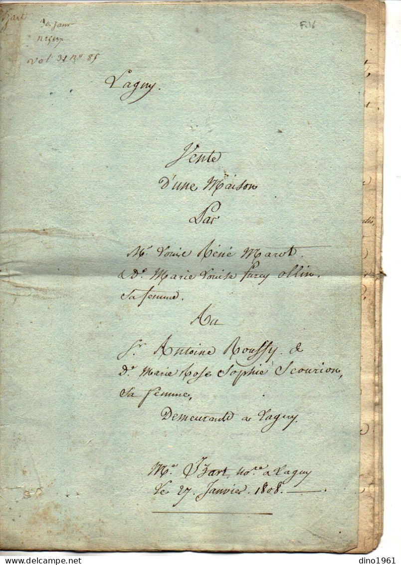 VP22.695 - Acte De 1808 - Vente D'une Maison Située à LAGNY Par M. MAROT, Instituteur à M. ROUFFY, Marchand Chaudronnier - Manuscripts