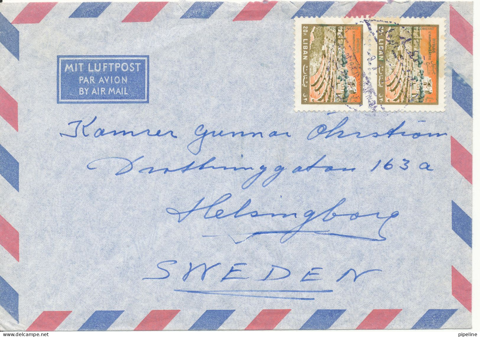 Lebanon Air Mail Cover Sent To Sweden 1966? - Lebanon