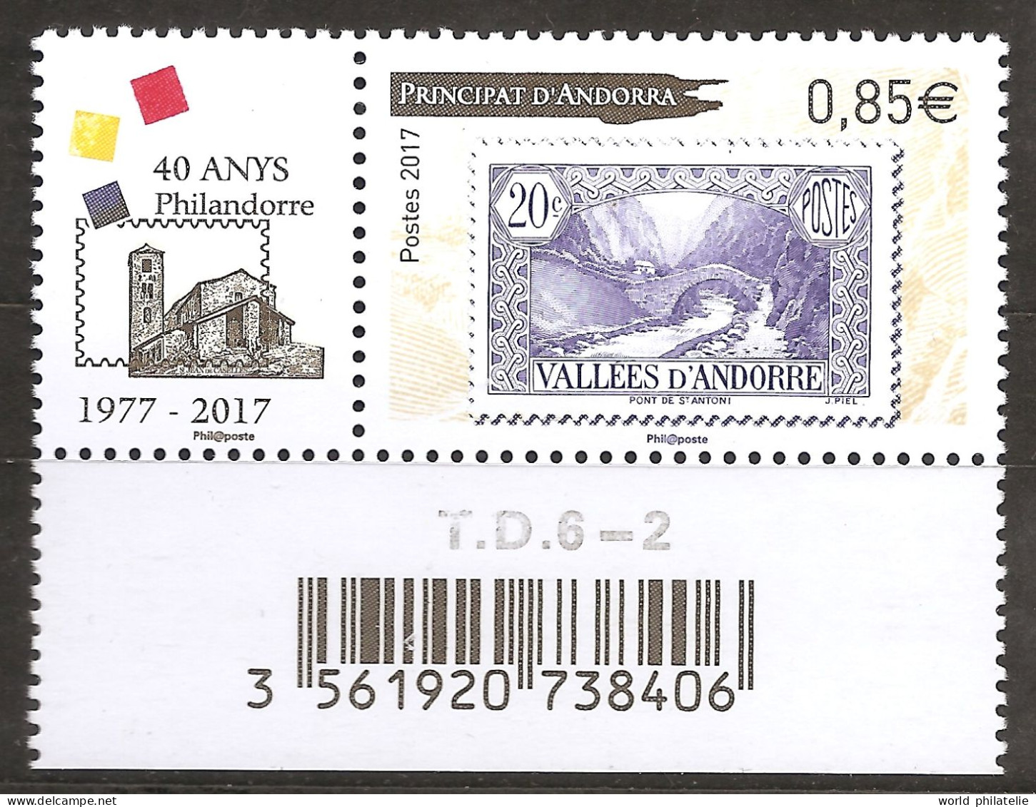 Andorre Français 2017 N° 795 ** Philandorre, Philatélie, Timbre Sur Timbre, Pont Collection Eglise Sant Joan De Caselles - Nuevos