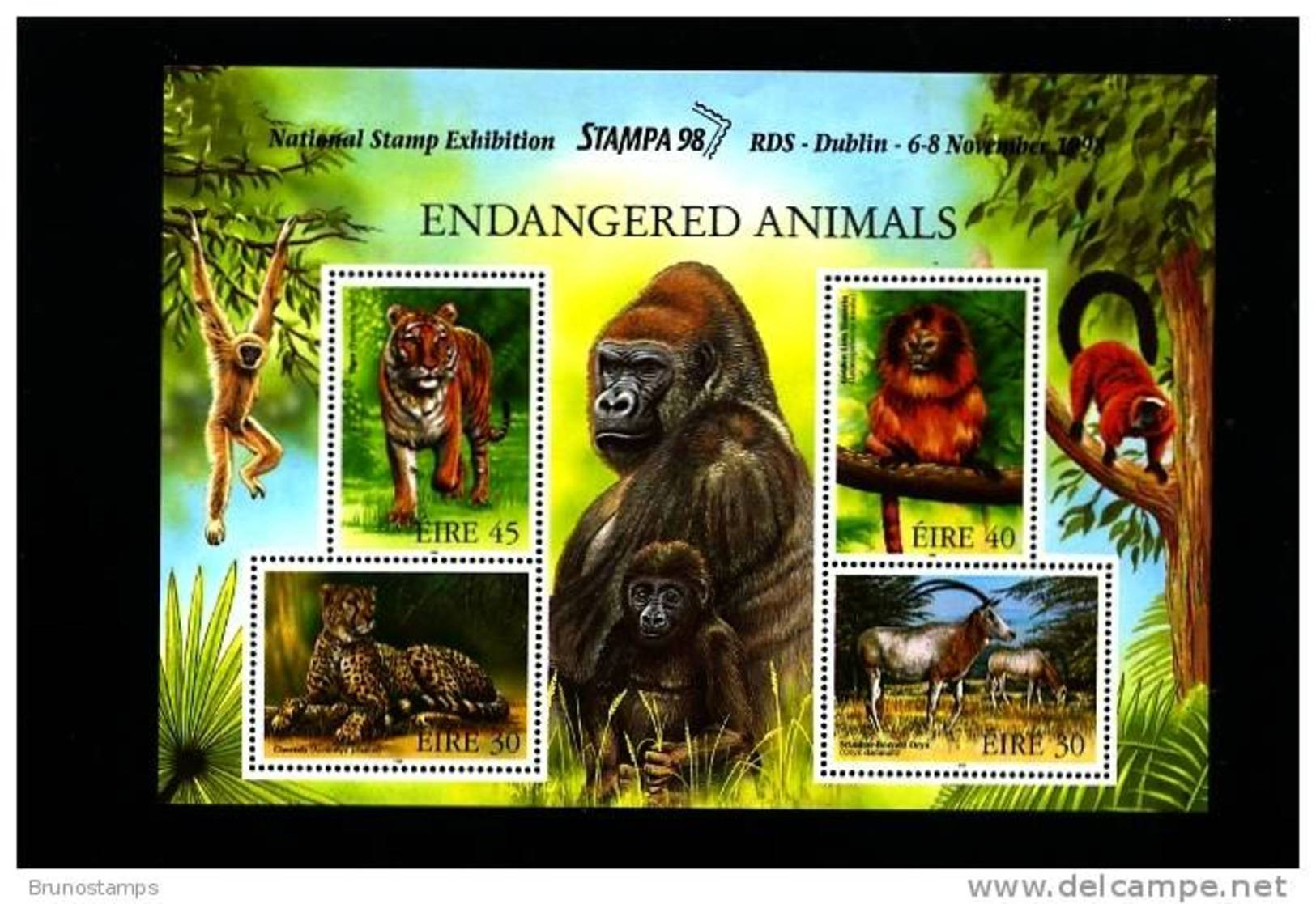 IRELAND/EIRE - 1998  ENDANGERED ANIMALS  MS  OVERPRINTED STAMPA 98  MINT NH - Hojas Y Bloques