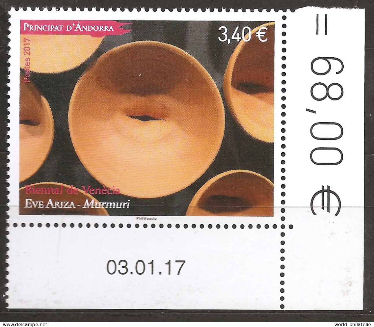 Andorre Français 2017 N° 801 ** Art, Festival, Poterie, Eve Ariza, Murmuri, Murmure, Biennale De Venise, Language, Terre - Unused Stamps