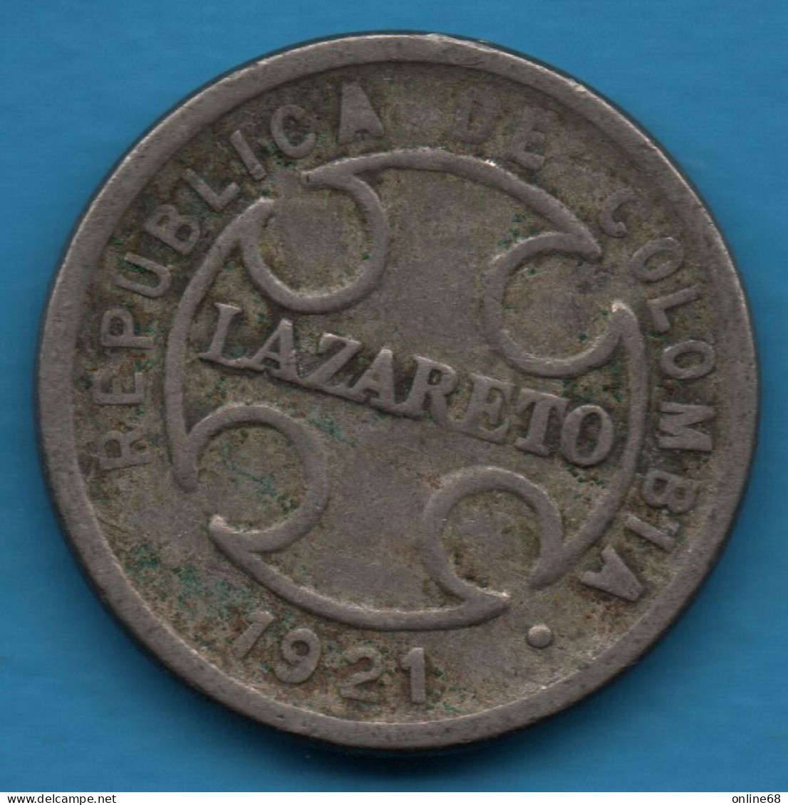 COLOMBIA 2 CENTAVOS 1921 KM# L10 LAZARETO Leprosarium Coinage Léproserie - Colombia